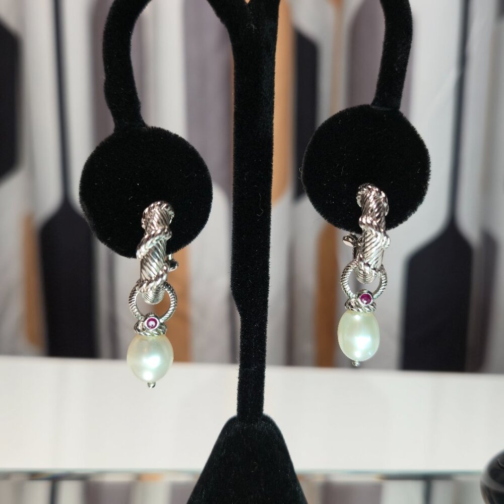 Judith Ripka Earrings 3 Sets Gemstone Charms Garnet Pearl Smoky Quartz NIB - Picture 6 of 9
